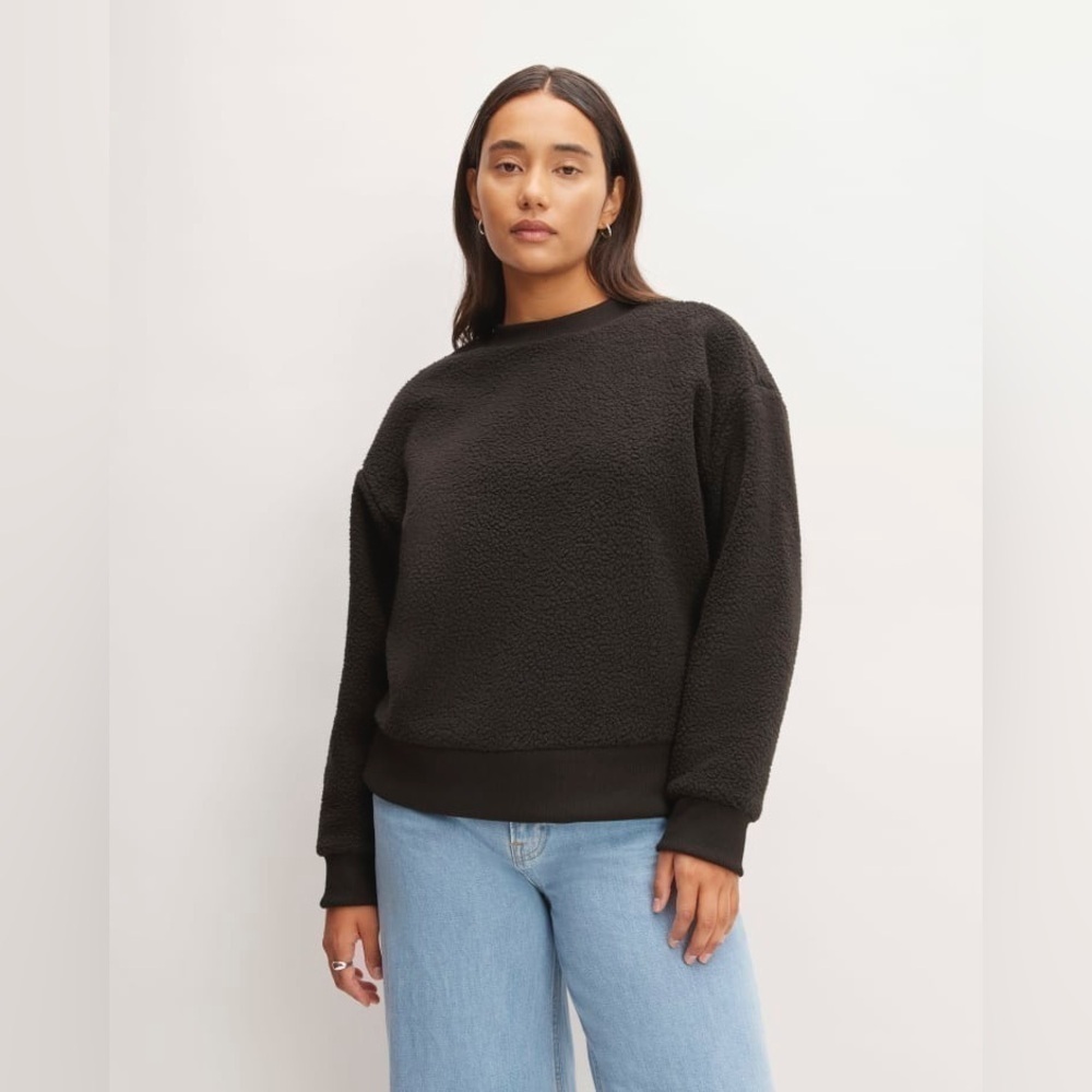 New Everlane The ReNew Fleece Oversized Crew Sweater Black Long Sleeve Sz S